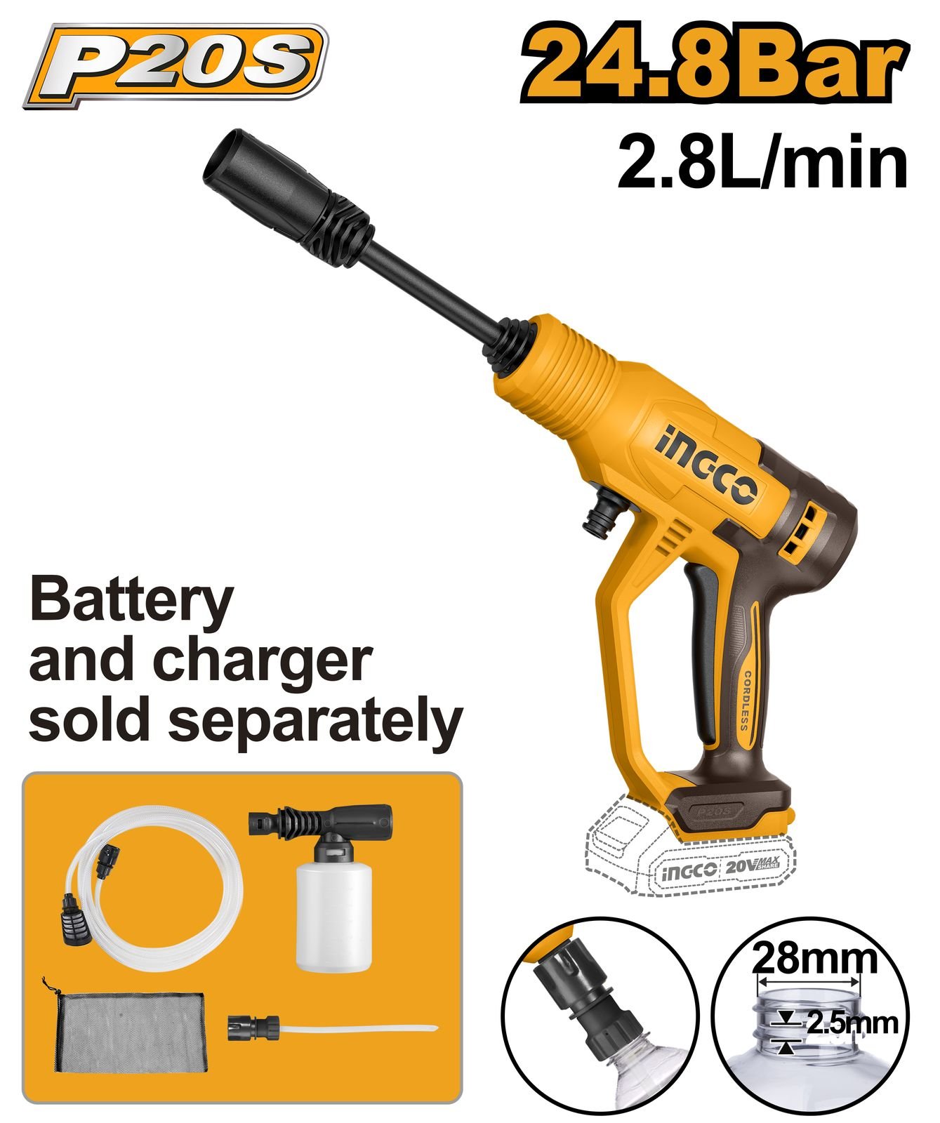 Ingco 20V Li-Ion Pressure Washer