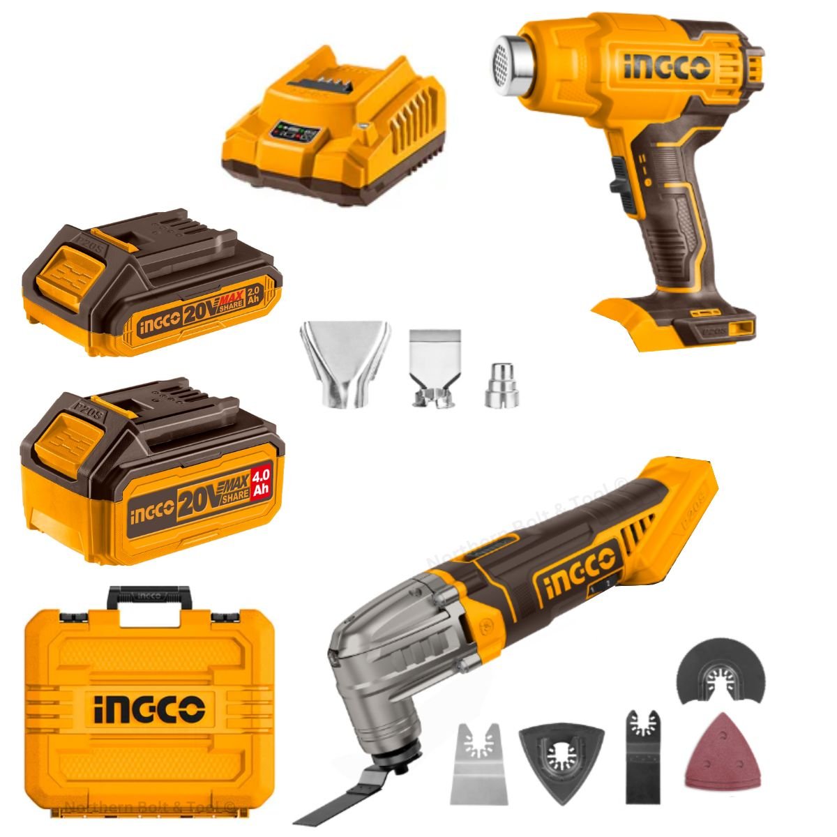 Ingco Cordless Multi-Tool and heat Gun 20 V