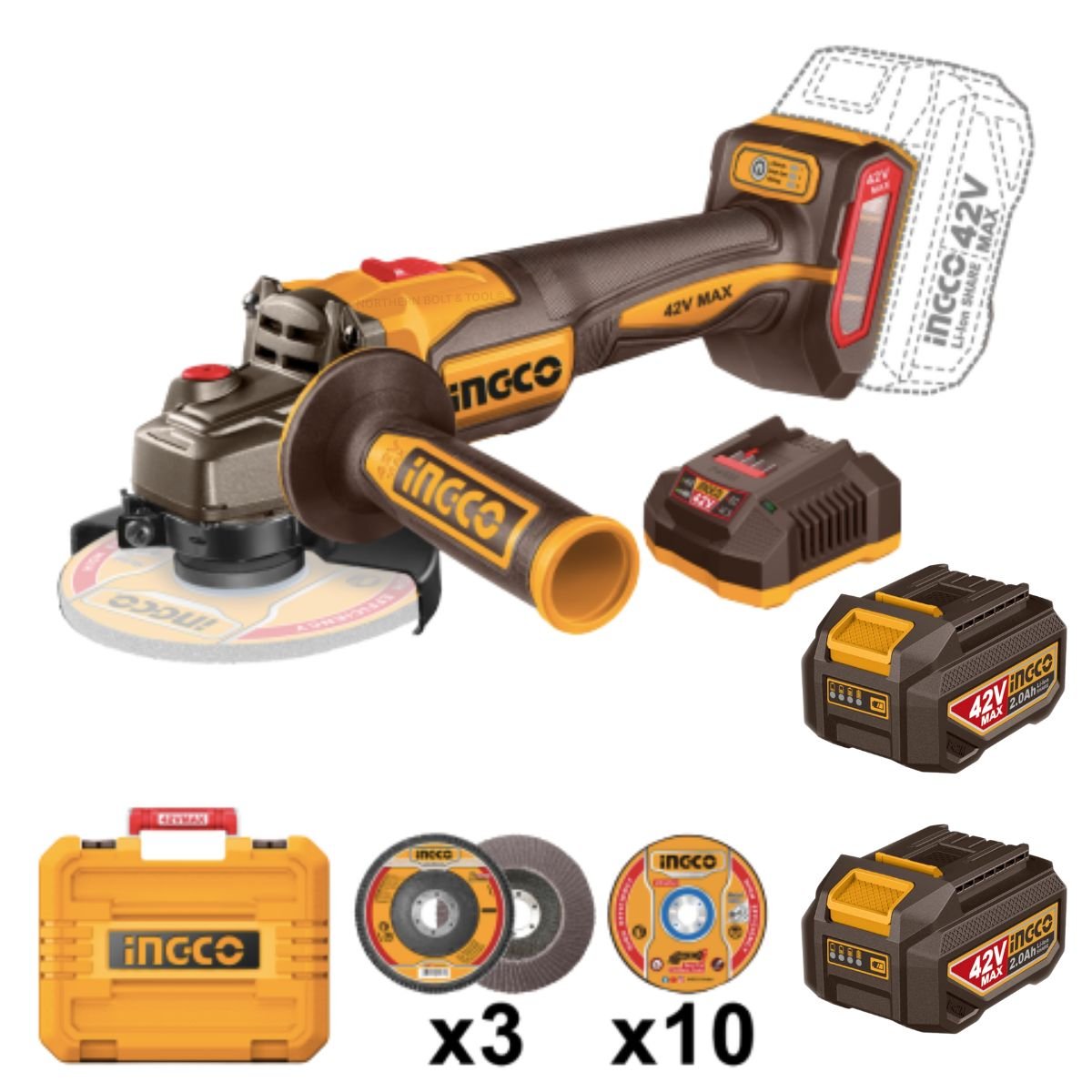 Ingco 42V Cordless Angle Grinder