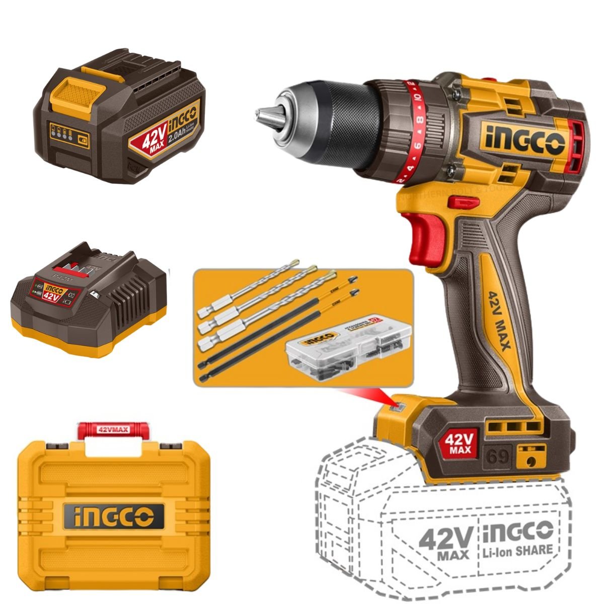 Ingco 42V Cordless Impact Drill