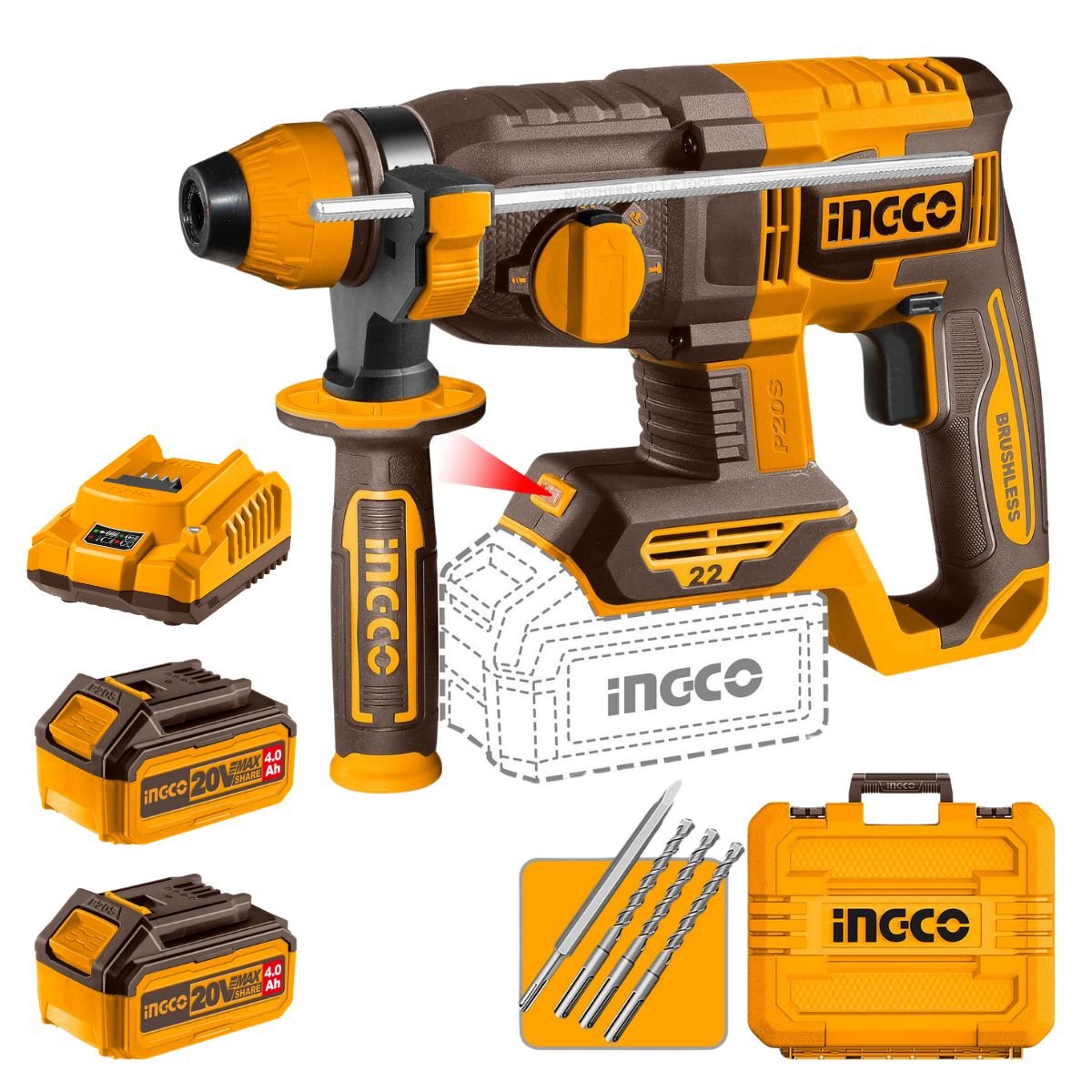 Ingco Cordless Rotary Hammer Drill 20 V
